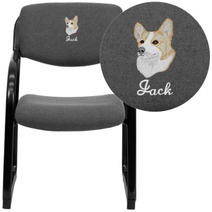 Embroidered Gray Fabric Executive Side Reception Chair with Sled Base - by Flash Furniture