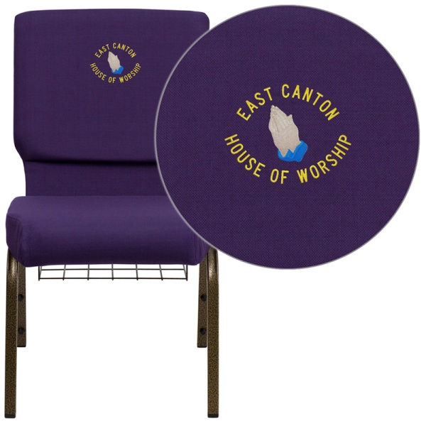 Embroidered-HERCULES-Series-18.5W-Church-Chair-in-Royal-Purple-Fabric-with-Cup-Book-Rack-Gold-Vein-Frame-by-Flash-Furniture