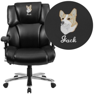 Embroidered HERCULES Series 24/7 Intensive Use Big & Tall 400 lb. Rated Black Leather Executive Swivel Chair with Lumbar Knob - by Flash Furniture