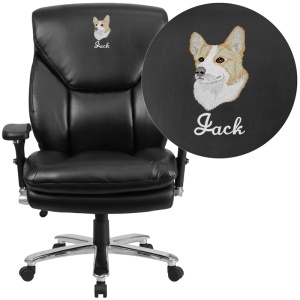 Embroidered HERCULES Series 24/7 Intensive Use Big & Tall 400 lb. Rated Black Leather Executive Swivel Chair with Lumbar Knob - by Flash Furniture