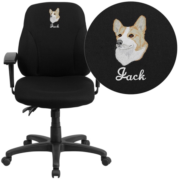 Embroidered-Mid-Back-Black-Fabric-Multifunction-Ergonomic-Swivel-Task-Chair-with-Adjustable-Arms-by-Flash-Furniture