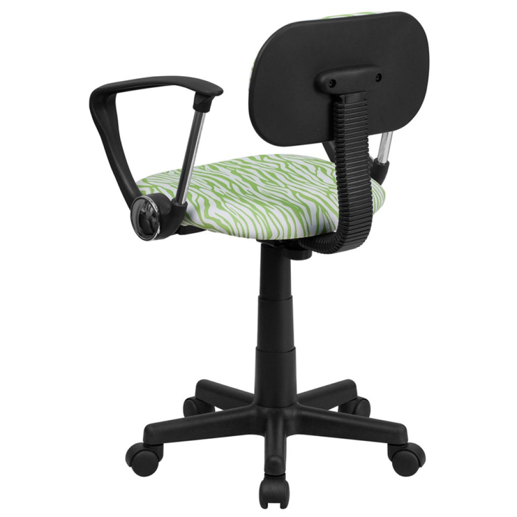 Green and White Zebra Print Swivel Task Chair with Arms by Flash