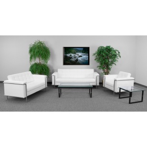 HERCULES Lesley Series Contemporary Melrose White Leather Sofa with Encasing Frame - by Flash Furniture - Image 3