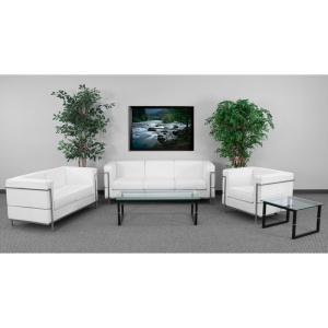 HERCULES Regal Series Contemporary Melrose White Leather Sofa with Encasing Frame - by Flash Furniture - Image 3