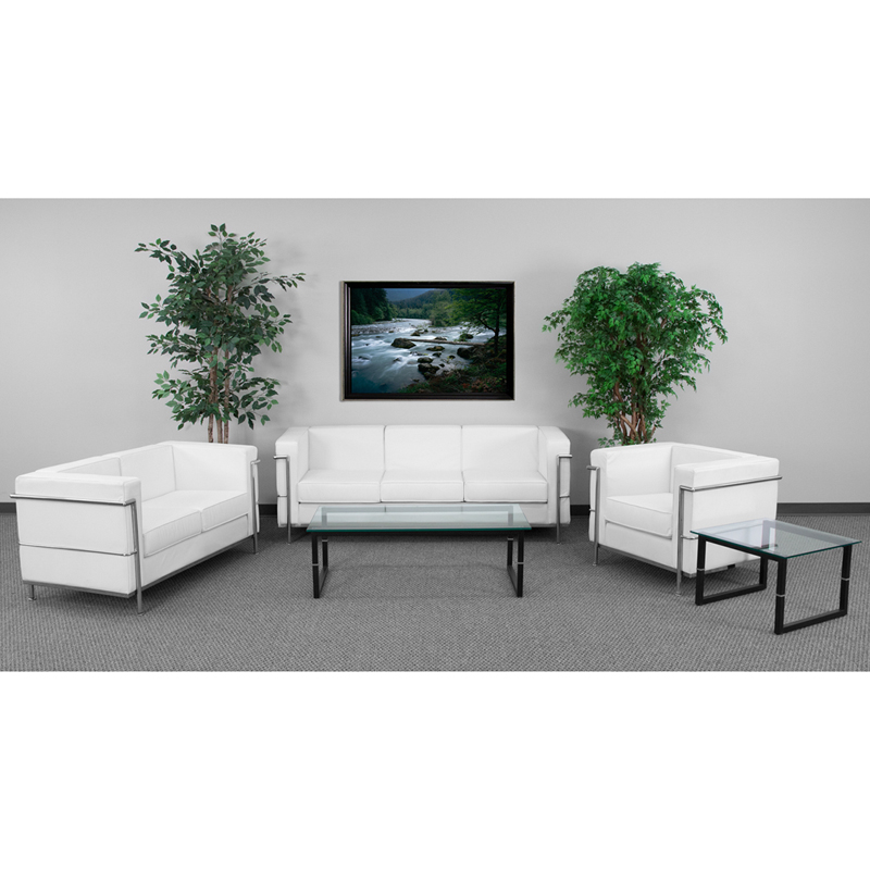 HERCULES Regal Series Contemporary Melrose White Leather Sofa with Encasing Frame - by Flash Furniture - Image 3