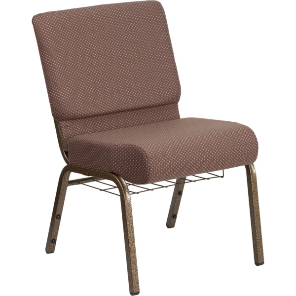 HERCULES-Series-21W-Church-Chair-in-Brown-Dot-Fabric-with-Book-Rack-Gold-Vein-Frame-by-Flash-Furniture