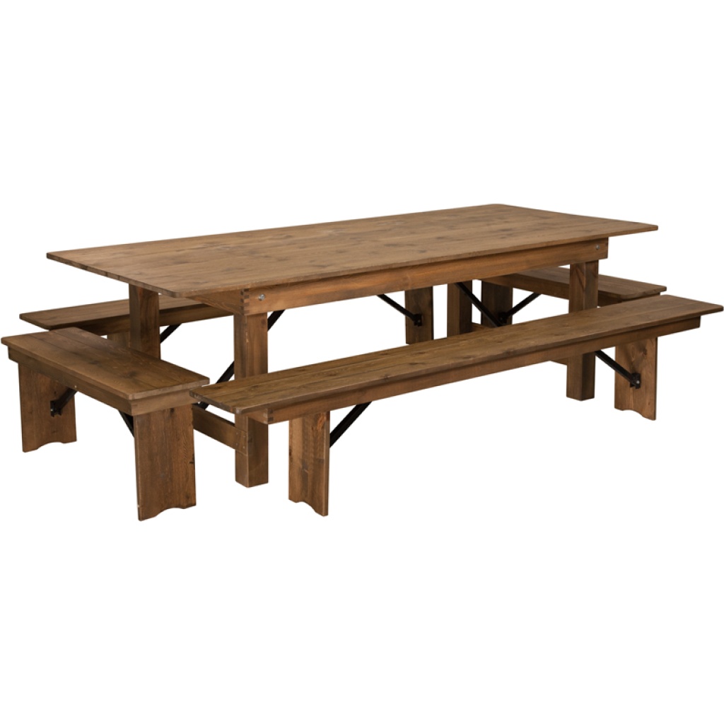 Both Table HERCULES Series 8' x 40'' Antique Rustic Folding Farm Table and Four ...