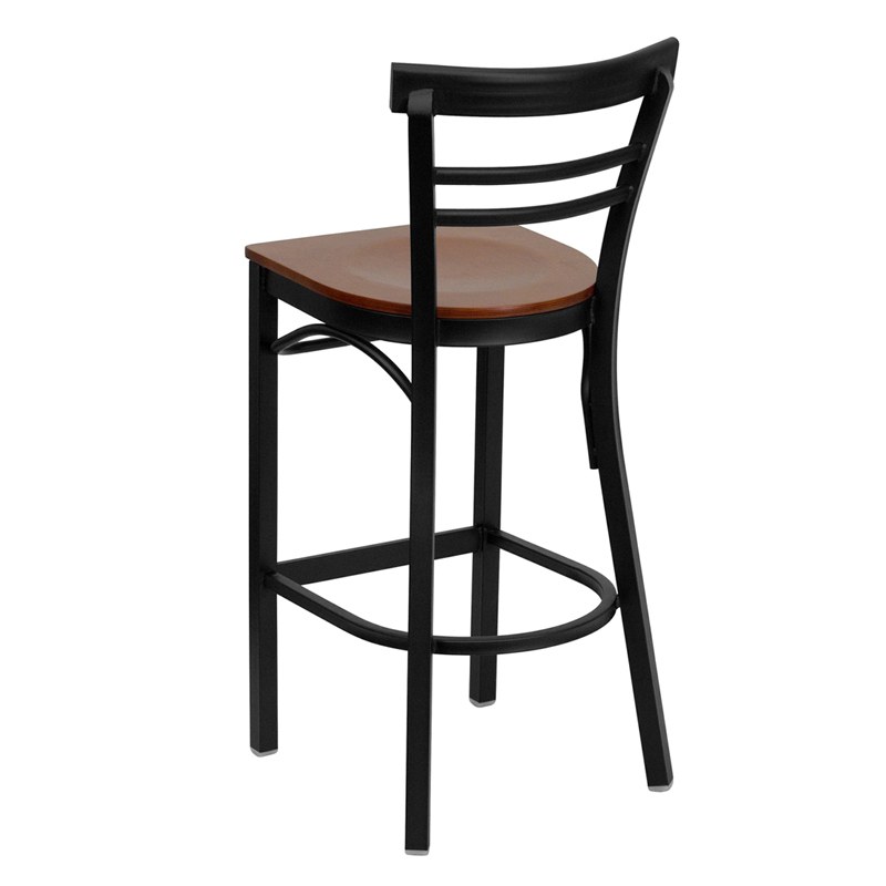 HERCULES Series Black Ladder Back Metal Restaurant Barstool - Cherry Wood Seat - by Flash Furniture - Image 4