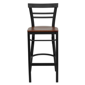 HERCULES Series Black Ladder Back Metal Restaurant Barstool - Cherry Wood Seat - by Flash Furniture - Image 6