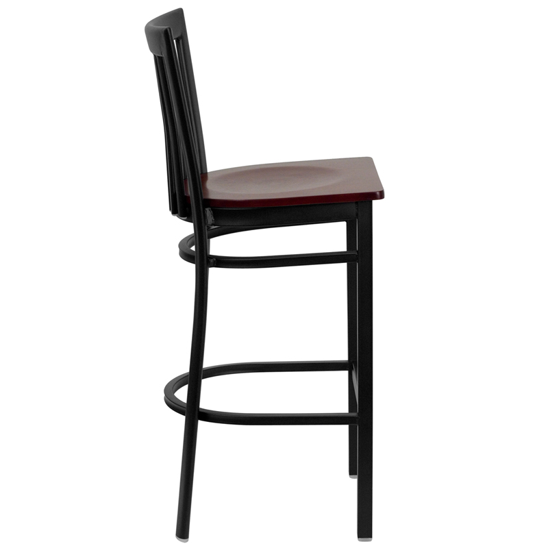 HERCULES Series Black School House Back Metal Restaurant Barstool - Mahogany Wood Seat - by Flash Furniture - Image 3