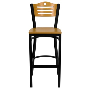 HERCULES Series Black Slat Back Metal Restaurant Barstool - Natural Wood Back & Seat - by Flash Furniture - Image 7