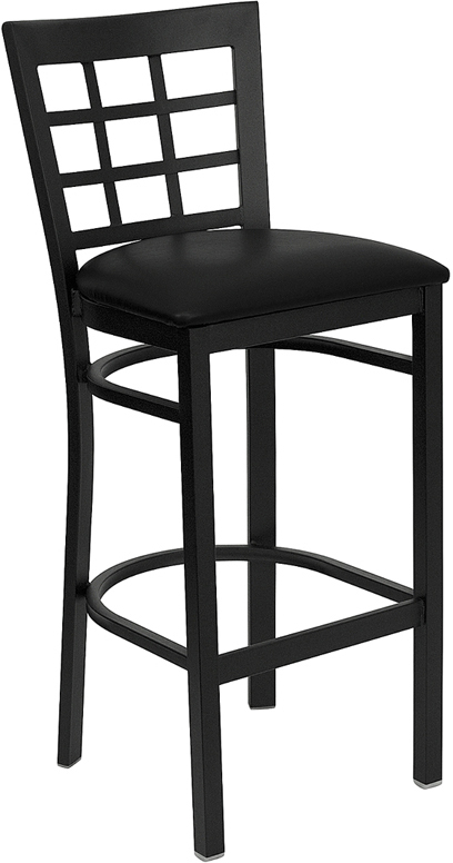 HERCULES Series Black Window Back Metal Restaurant Barstool - Black Vinyl Seat - by Flash Furniture