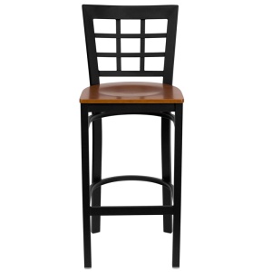 HERCULES Series Black Window Back Metal Restaurant Barstool - Cherry Wood Seat - by Flash Furniture - Image 7