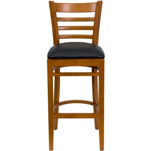 HERCULES Series Ladder Back Cherry Wood Restaurant Barstool - Black Vinyl Seat - by Flash Furniture - Image 7