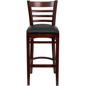 HERCULES Series Ladder Back Mahogany Wood Restaurant Barstool - Black Vinyl Seat - by Flash Furniture - Image 7