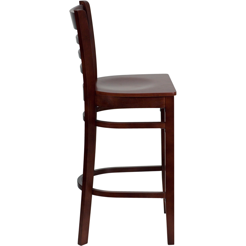 HERCULES Series Ladder Back Mahogany Wood Restaurant Barstool - by Flash Furniture - Image 3