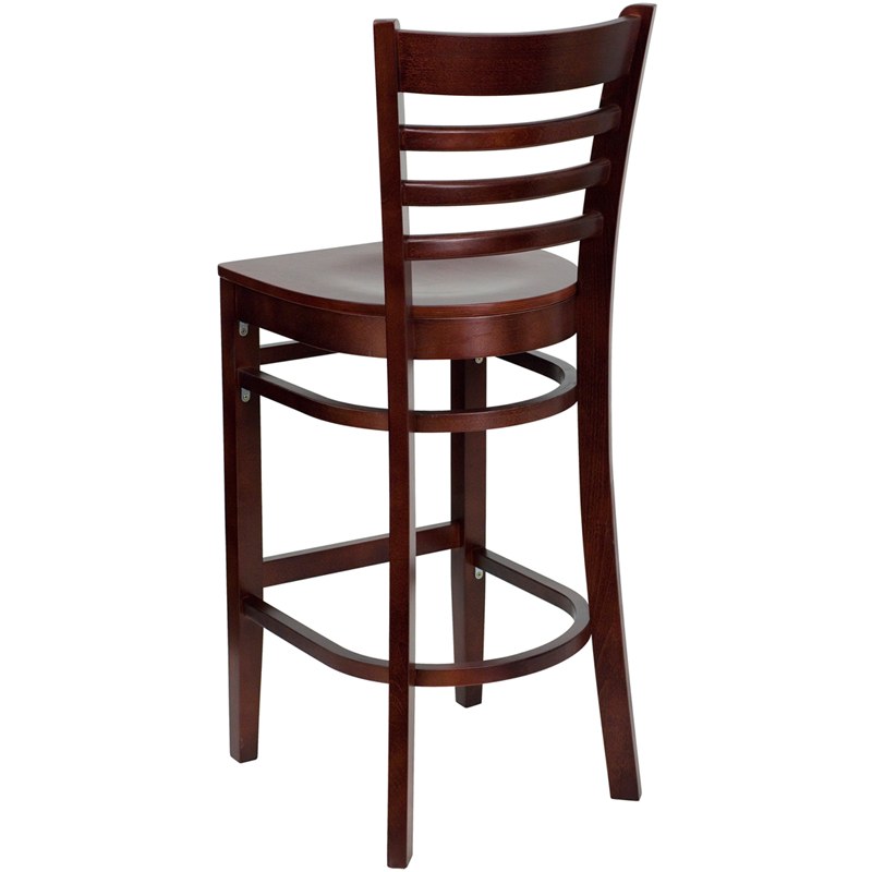 HERCULES Series Ladder Back Mahogany Wood Restaurant Barstool - by Flash Furniture - Image 4