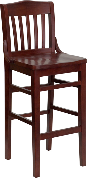 HERCULES Series School House Back Mahogany Wood Restaurant Barstool - by Flash Furniture