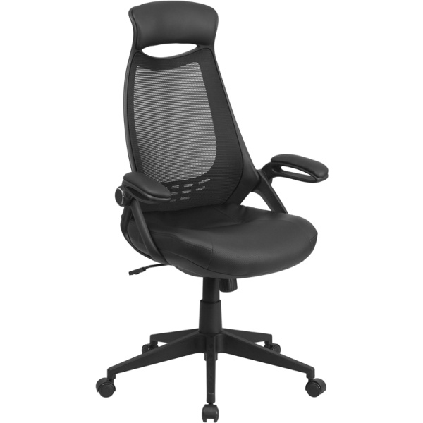 High-Back-Black-Mesh-Executive-Swivel-Chair-with-Leather-Seat-and-Flip-Up-Arms-by-Flash-Furniture