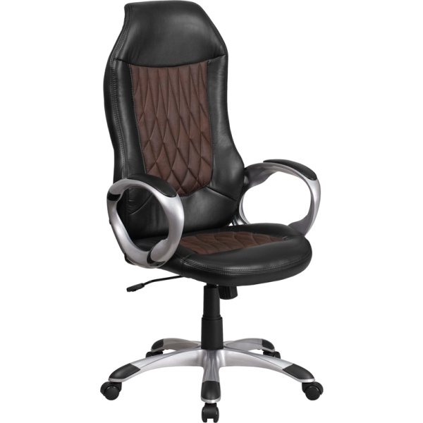 High-Back-Brown-Fabric-and-Black-Vinyl-Executive-Swivel-Chair-with-Arms-by-Flash-Furniture