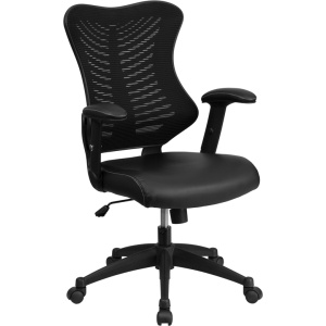 High-Back-Designer-Black-Mesh-Executive-Swivel-Chair-with-Leather-Seat-and-Adjustable-Arms-by-Flash-Furniture