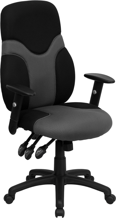 High Back Ergonomic Black and Gray Mesh Swivel Task Chair with Adjustable Arms - by Flash Furniture