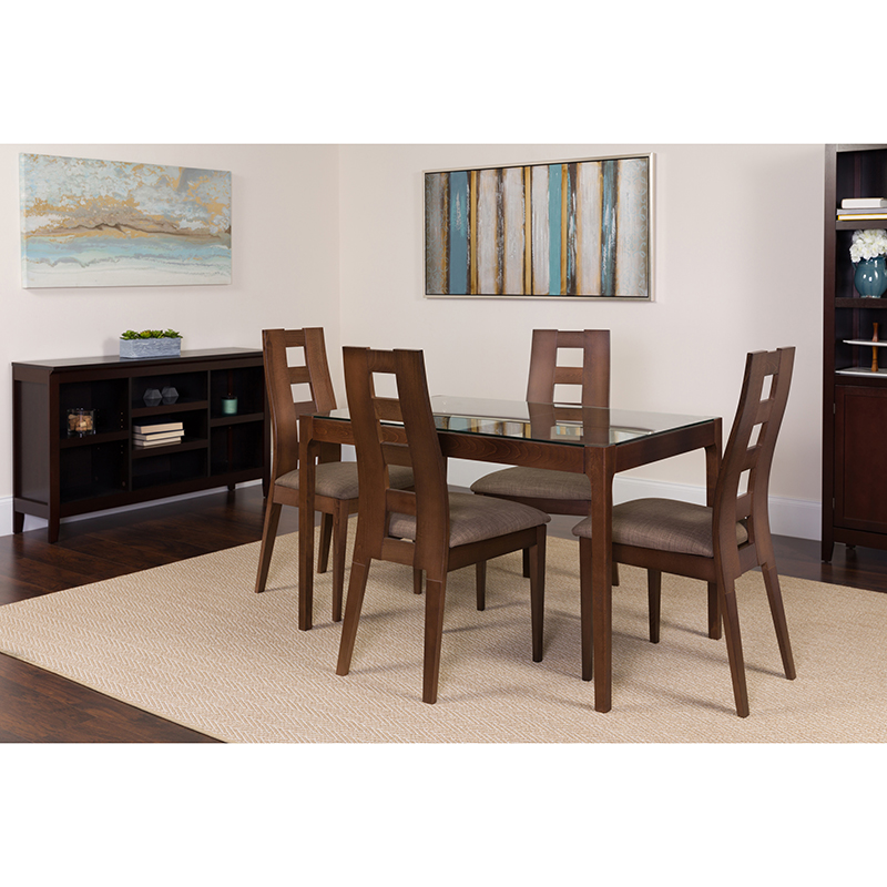 Hollister 5 Piece Espresso Wood Dining Table Set with Glass Top and