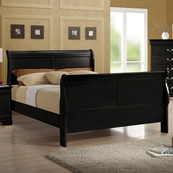 Louis-Philippe-Sleigh-Bed-Queen-with-Black-Finish-by-Coaster-Fine-Furniture