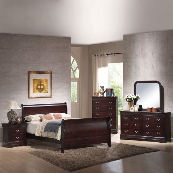 Louis Philippe Sleigh Bed - Queen with Rich Cherry Finish by Coaster Fine  Furniture - Madison Seating