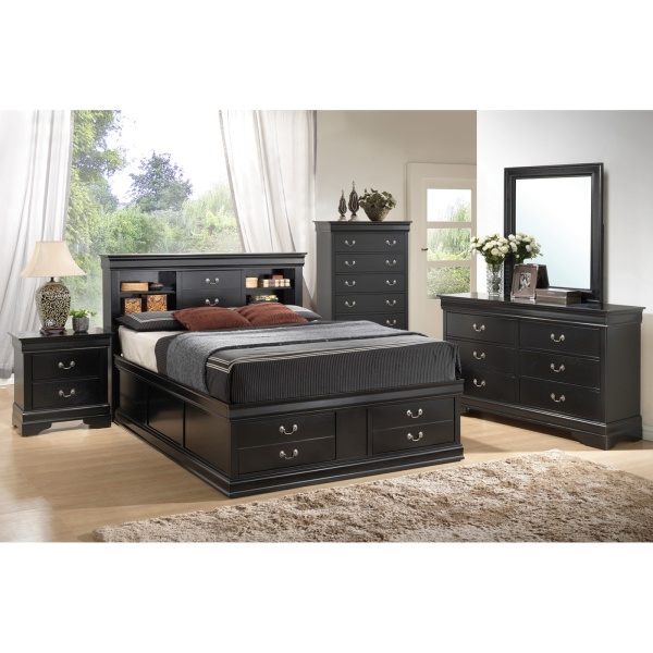 Louis Philippe Storage Bed - Queen with Black Finish by Coaster Fine  Furniture - Madison Seating