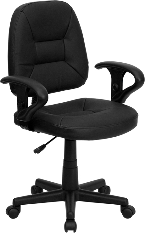Mid-Back Black Leather Ergonomic Swivel Task Chair with Adjustable Arms - by Flash Furniture