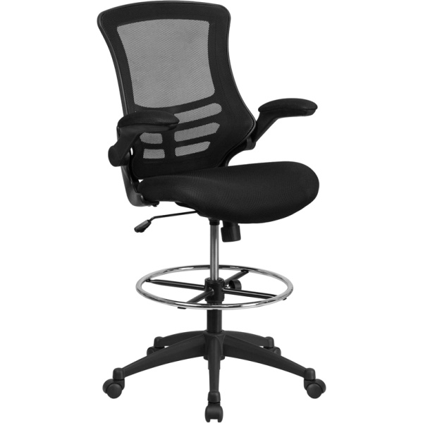Mid-Back-Black-Mesh-Drafting-Chair-with-Adjustable-Foot-Ring-and-Flip-Up-Arms-by-Flash-Furniture