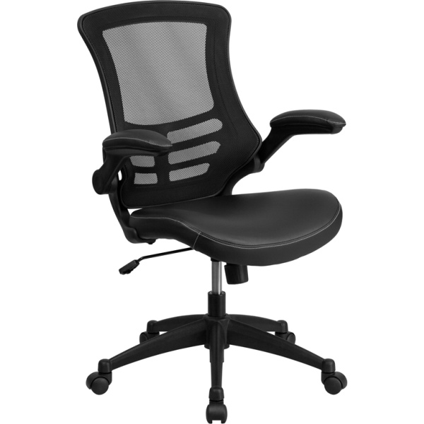 Mid-Back-Black-Mesh-Swivel-Task-Chair-with-Leather-Seat-and-Flip-Up-Arms-by-Flash-Furniture
