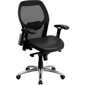 Mid-Back Black Super Mesh Executive Swivel Chair with Leather Seat, Knee Tilt Control and Adjustable Arms - by Flash Furniture
