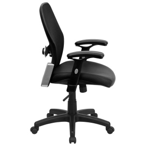 Alternative view of Mid-Back Black Super Mesh Executive Swivel Chair with Leather Seat and Adjustable Arms - by Flash Furniture