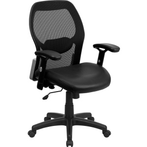Mid-Back Black Super Mesh Executive Swivel Chair with Leather Seat and Adjustable Arms - by Flash Furniture