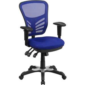 Mid-Back Blue Mesh Multifunction Executive Swivel Chair with Adjustable Arms - by Flash Furniture