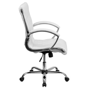 Alternative view of Mid-Back Designer White Leather Executive Swivel Chair with Chrome Base and Arms - by Flash Furniture