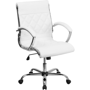 Mid-Back Designer White Leather Executive Swivel Chair with Chrome Base and Arms - by Flash Furniture