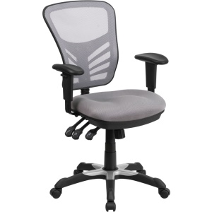 Mid-Back Gray Mesh Multifunction Executive Swivel Chair with Adjustable Arms - by Flash Furniture