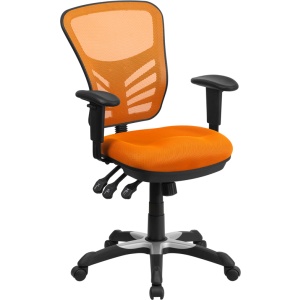 Mid-Back Orange Mesh Multifunction Executive Swivel Chair with Adjustable Arms - by Flash Furniture