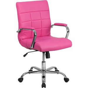 Mid-Back Pink Vinyl Executive Swivel Chair with Chrome Base and Arms - by Flash Furniture