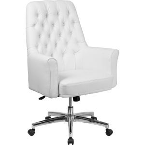 Mid-Back Traditional Tufted White Leather Executive Swivel Chair with Arms - by Flash Furniture