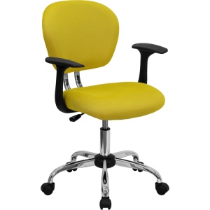 Mid-Back Yellow Mesh Swivel Task Chair with Chrome Base and Arms - by Flash Furniture
