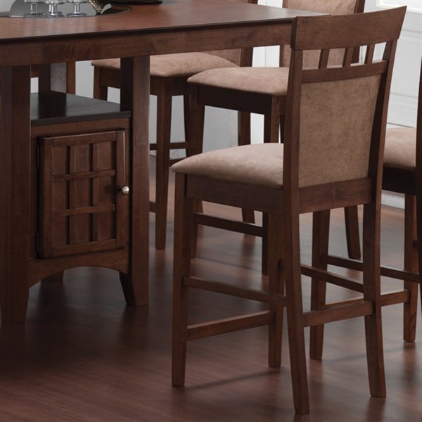 Mix & Match Panel Bar Stool with Chestnut Finish with Beige Microfiber Upholstery (Set of 2) by