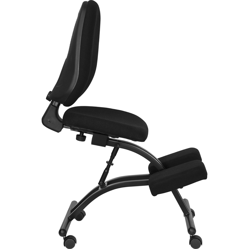 Mobile Ergonomic Kneeling Posture Chair with Back in Black Fabric by