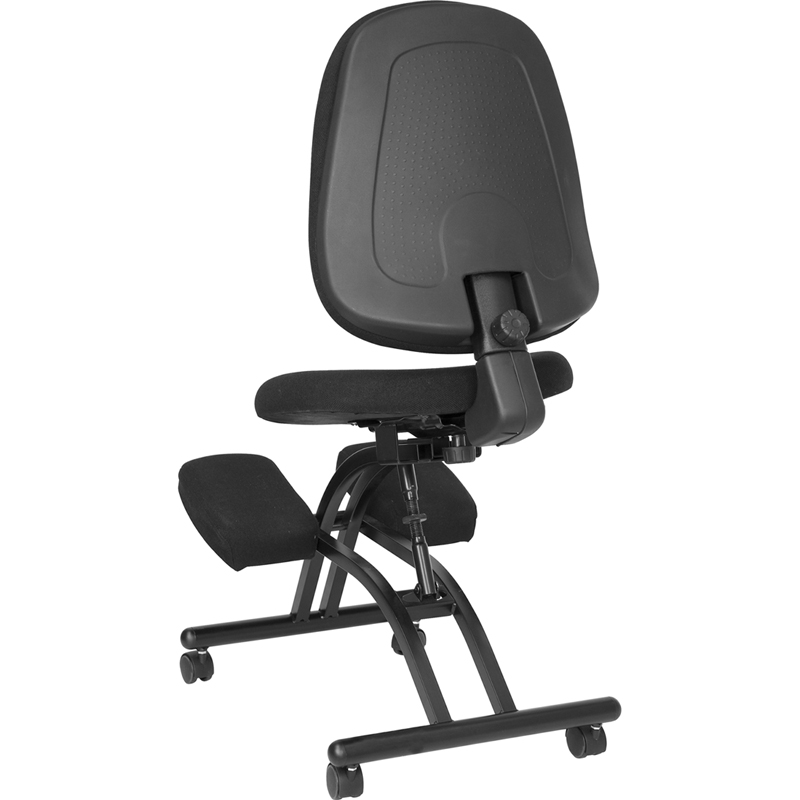 Mobile Ergonomic Kneeling Posture Chair with Back in Black Fabric by