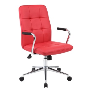 Modern Office Chair with Chrome Arms with Red CaressoftPlus Upholstery by Boss Office Products