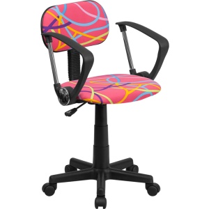 Multi-Colored Swirl Printed Pink Swivel Task Chair with Arms - by Flash Furniture