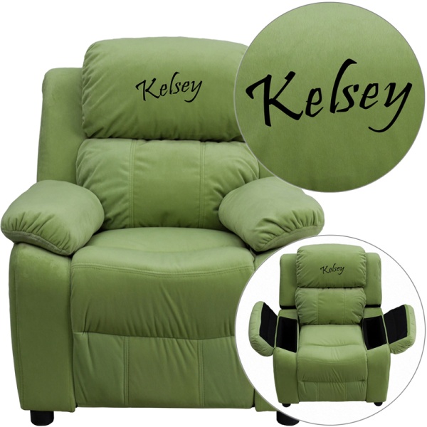 Personalized-Deluxe-Padded-Avocado-Microfiber-Kids-Recliner-with-Storage-Arms-by-Flash-Furniture